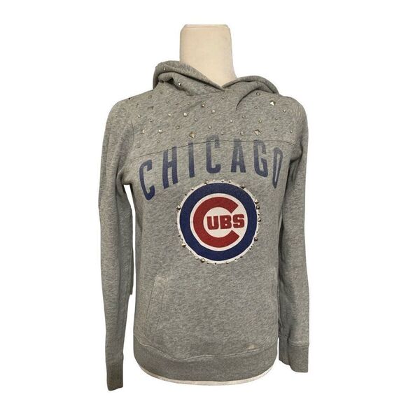 Victorias Secret Chicago Cubs Long Sleeve Gray Hoodie Sweatshirt Xs - Picture 1 of 4